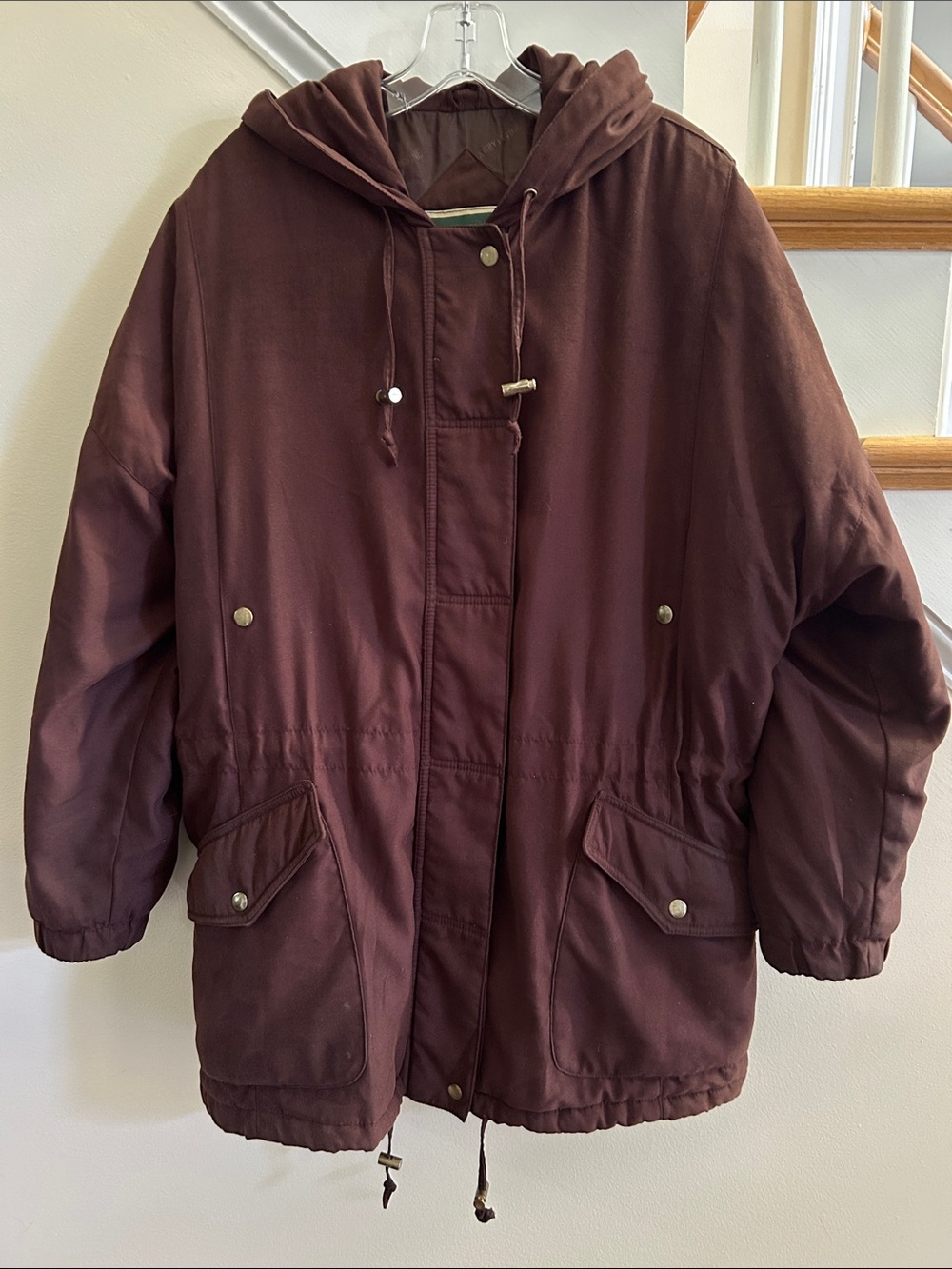 Larry Levin Dark brown Hooded Drawstring Parka Coat.  Good condition. Size S